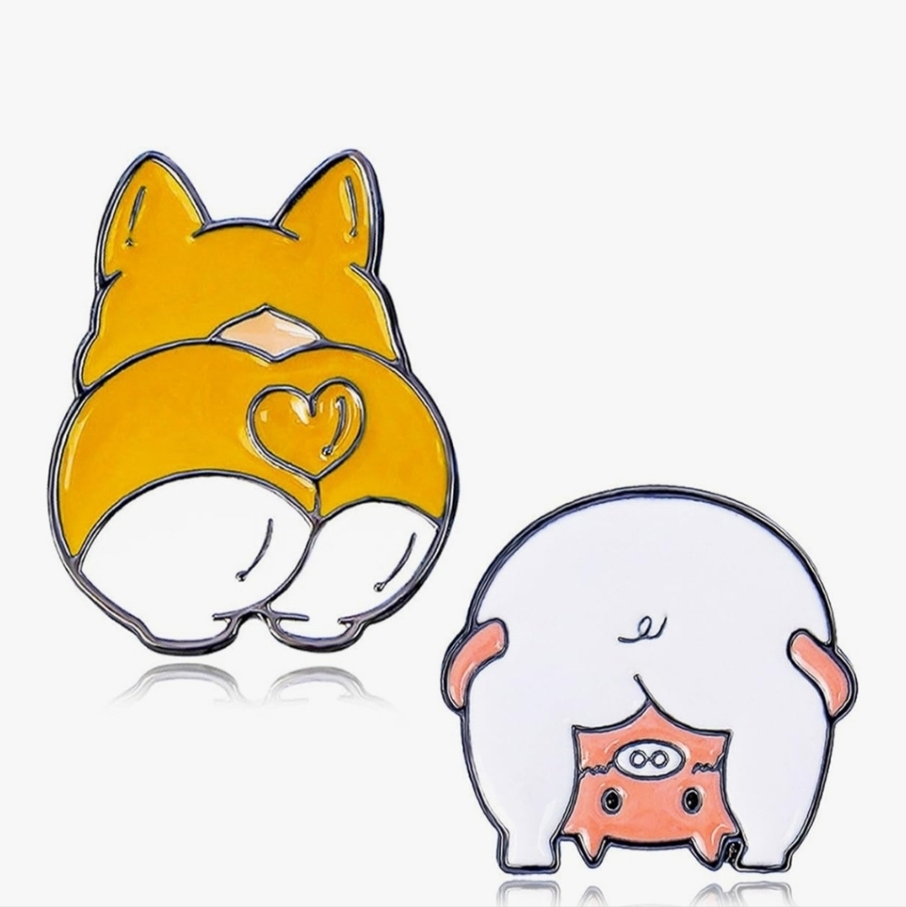 Cute Dog and Pig Enamel Pins - Yellow and White